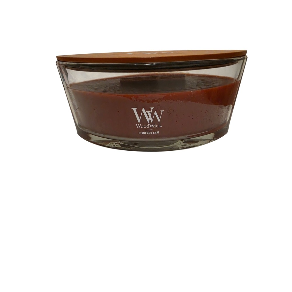 WoodWick Cinnamon Chai Hearthwick‎ Flame Ellipse Scented Candle with Wood Lid